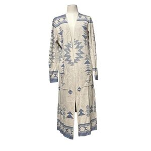 Jessica Simpson Duster Knit Cardigan Womens Medium Blue Aztec Tribal Western